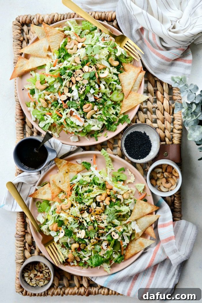 Close-up of Asian Cabbage Chopped Salad ingredients
