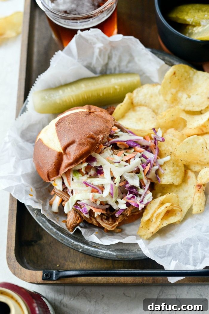 Close-up of Slow Cooker Pulled Pork Sandwiches
