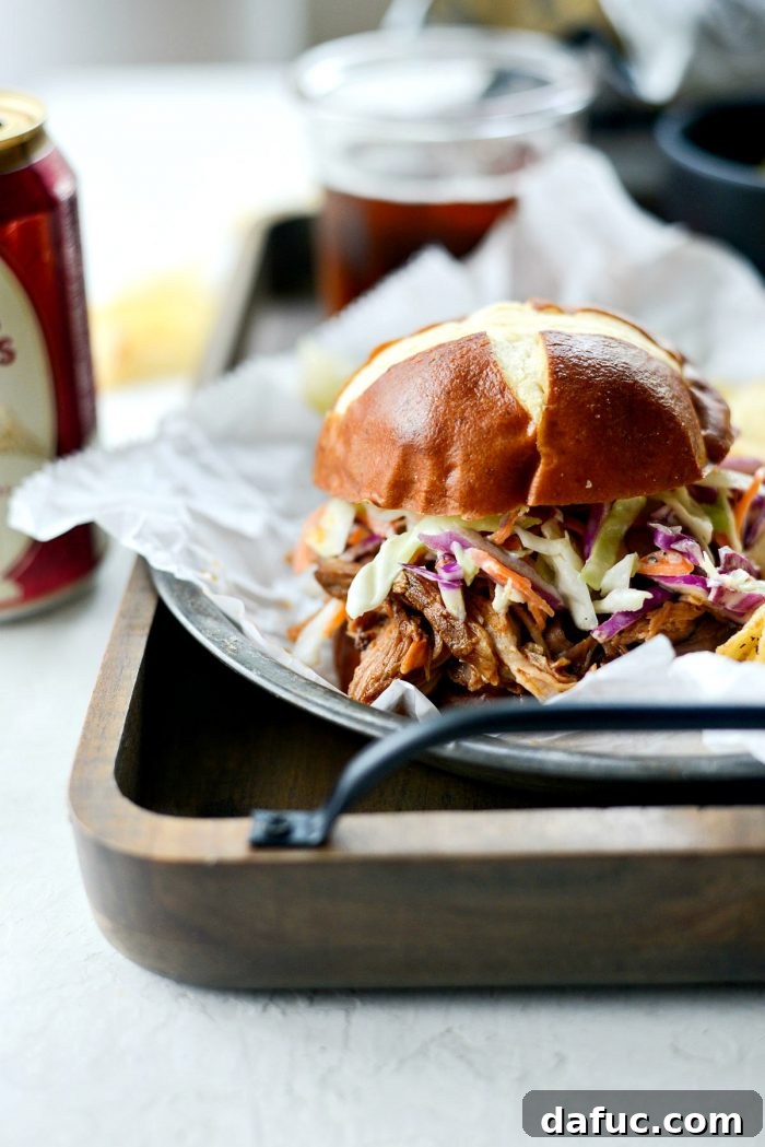 Another view of the delicious Slow Cooker Pulled Pork Sandwiches