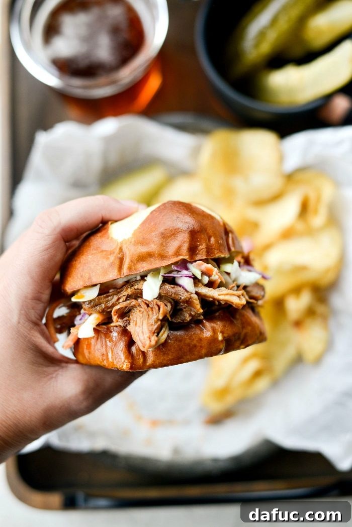 Slow Cooker Pulled Pork Sandwiches - served dish