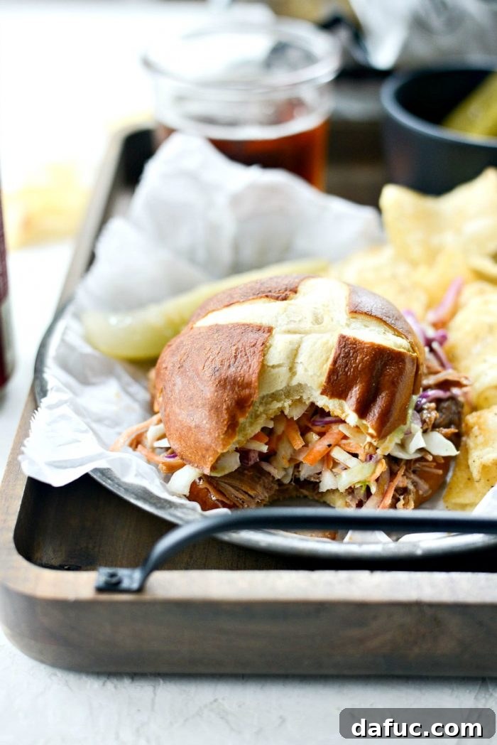 Slow Cooker Pulled Pork Sandwiches - overhead shot