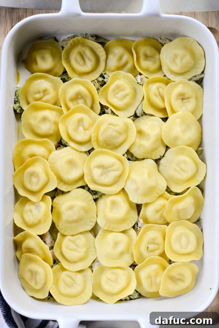 Pesto Chicken Ravioli Lasagna Bake 13 Half of the ricotta mixture spread over the raviolis