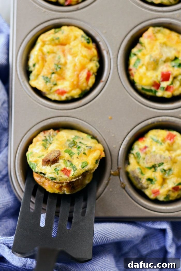 Two warm Sausage Potato Mini Frittatas on a plate, ready to be enjoyed