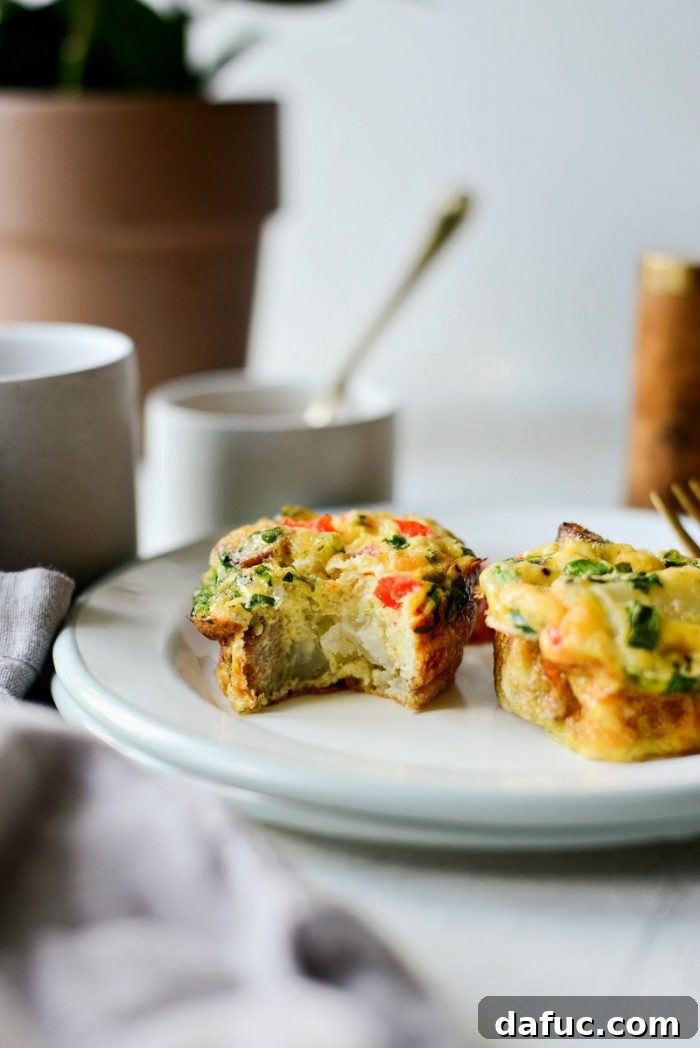 Overhead shot of several Sausage Potato Mini Frittatas on a platter
