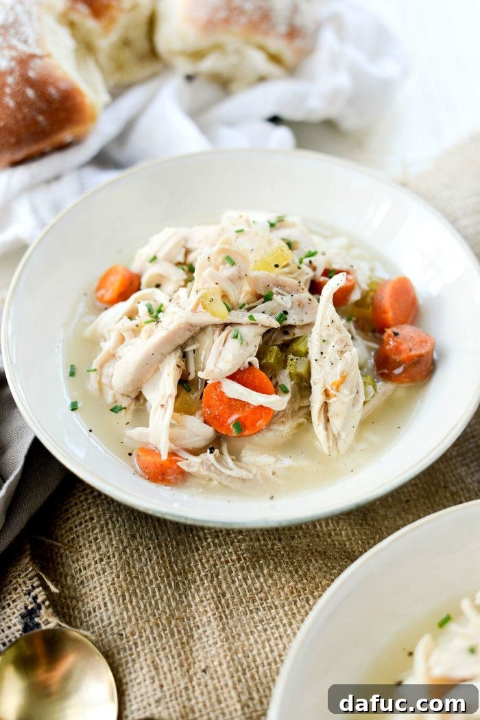 Slow cooker chicken and vegetables in a rustic bowl