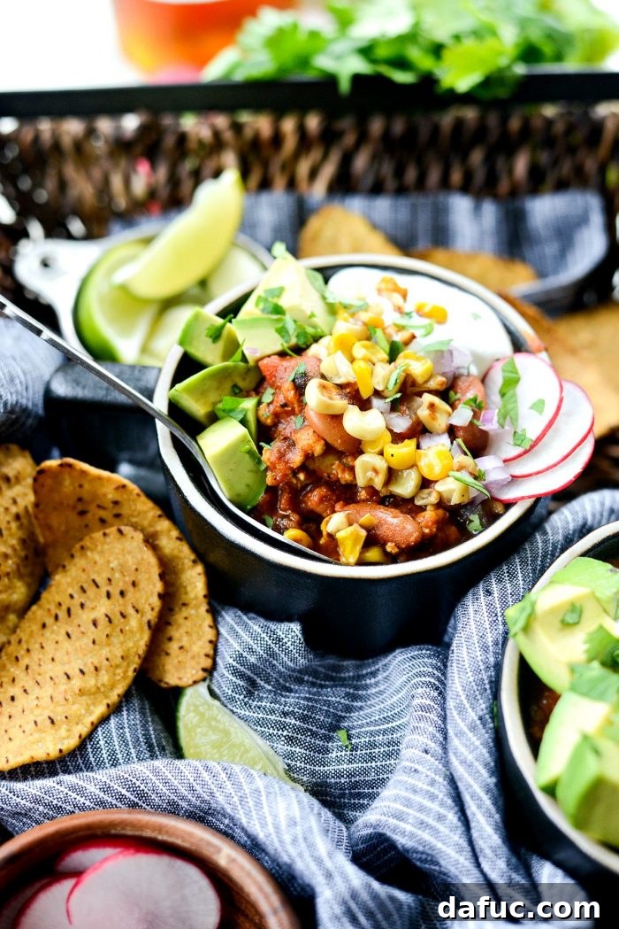 Hearty Southwest Three Bean Chicken Chili, perfect for a comforting meal