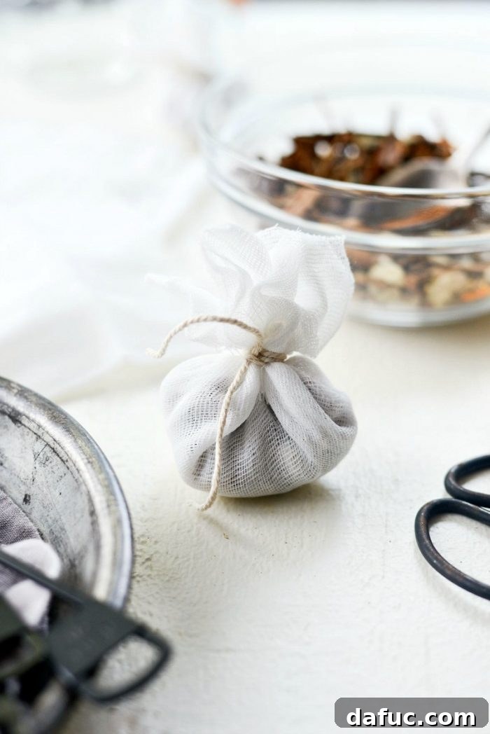 Handcrafted Mulling Spice Sachets 13 Tying the mulling spice sachet securely with kitchen string