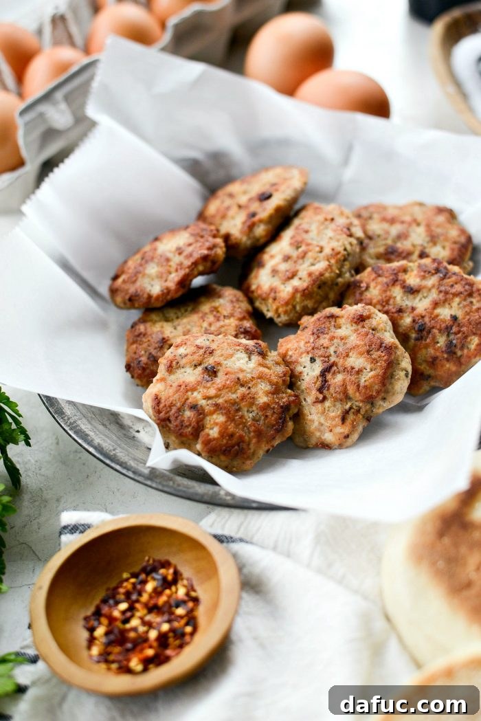 Lean Homemade Turkey Breakfast Sausage 13 Close-up of Cooked Homemade Turkey Breakfast Sausage Patties