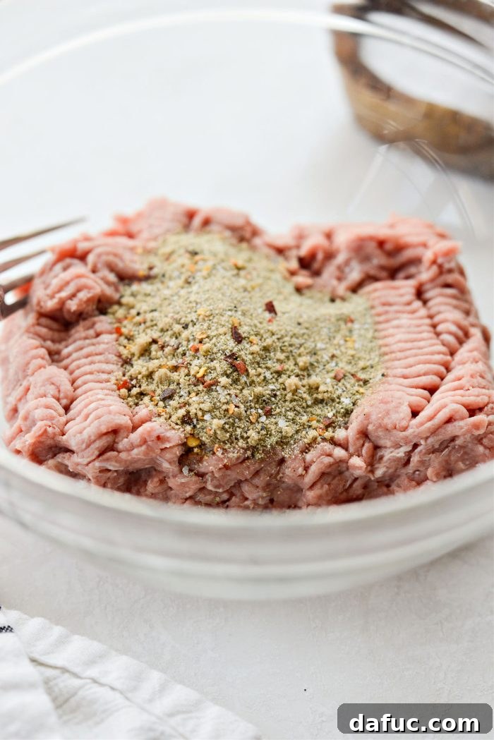 Lean Homemade Turkey Breakfast Sausage 6 Ground Turkey with Seasonings in a Bowl