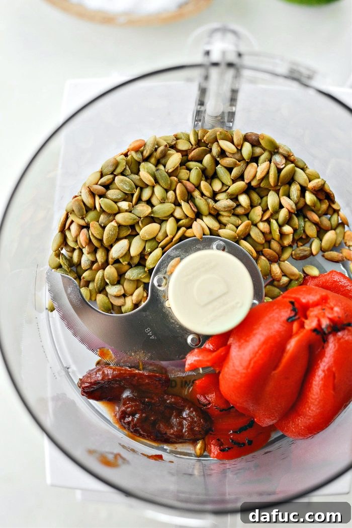 Fiery Chipotle Pepita Crunch 8 add toasted pepitas, chipotles and roasted red peppers into food processor