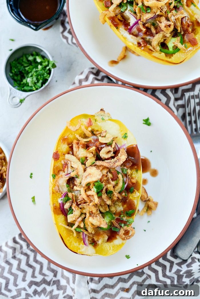 Serving suggestion for Chicken Bacon Jalapeño Spaghetti Squash with a side dish, highlighting the colorful and healthy meal.