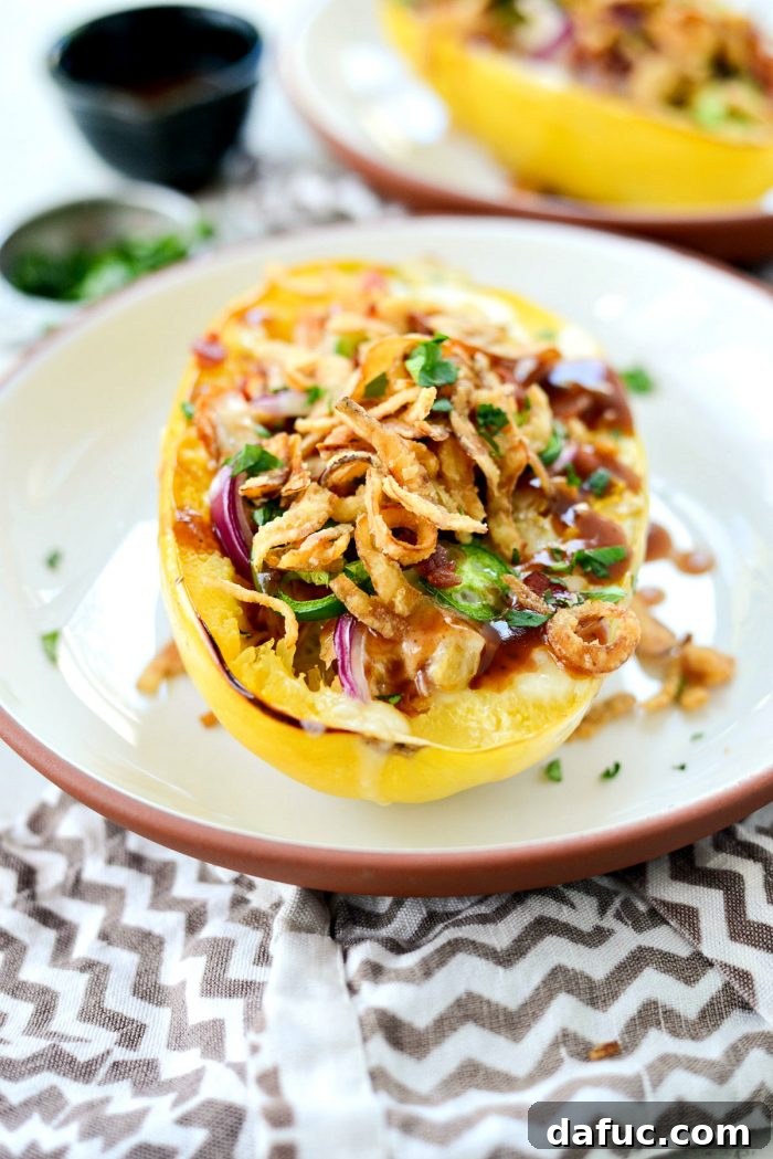 Close-up of freshly roasted spaghetti squash before being stuffed, showcasing its vibrant color and texture. Ideal for low-carb meals.