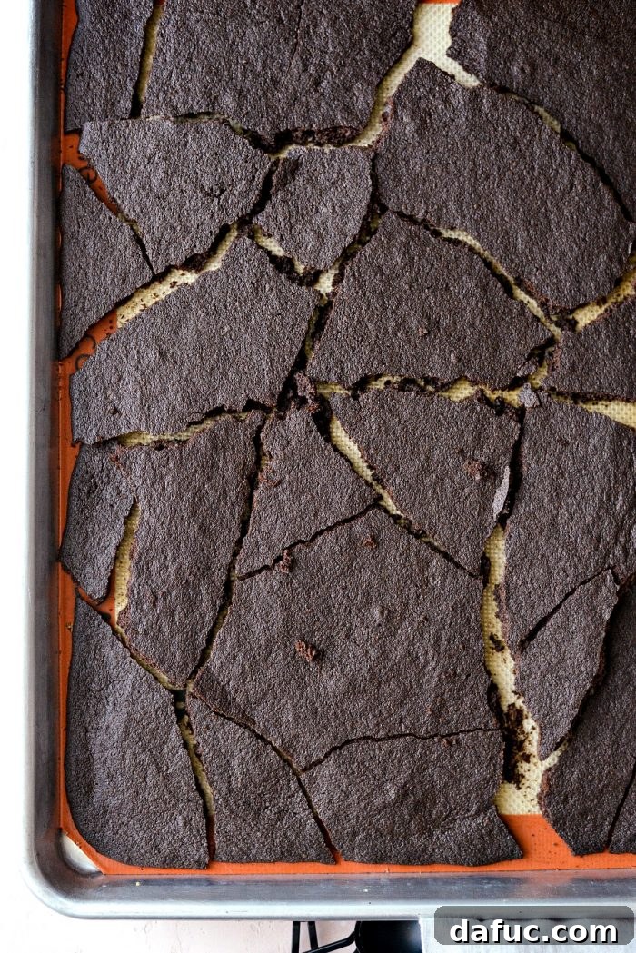 Gourmet Brownie Crisps 11 Baked crispy brownie brittle cooling on a silicone mat