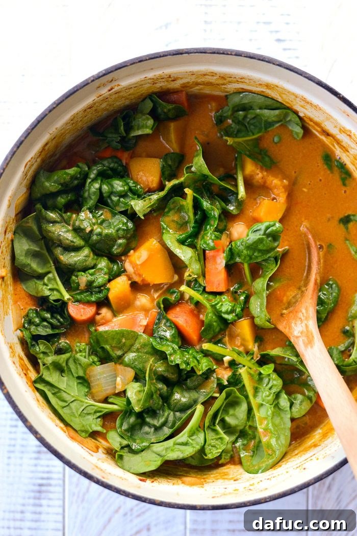 Creamy Kabocha Thai Red Curry 14 Wilted spinach in Kabocha Squash Thai Red Curry
