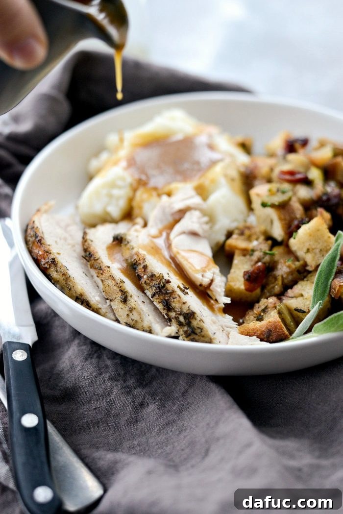 Tender Crock Pot Turkey Breast 20 Slow Cooker Turkey Breast l SimplyScratch.com #turkey #slowcooker #thanksgiving #recipe #gravy #turkeybreast #holiday