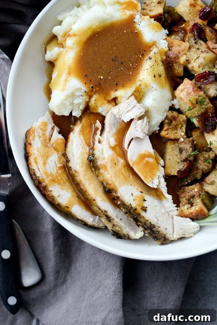 Tender Crock Pot Turkey Breast 3 Slow Cooker Turkey Breast l SimplyScratch.com #turkey #slowcooker #thanksgiving #recipe #gravy #turkeybreast #holiday