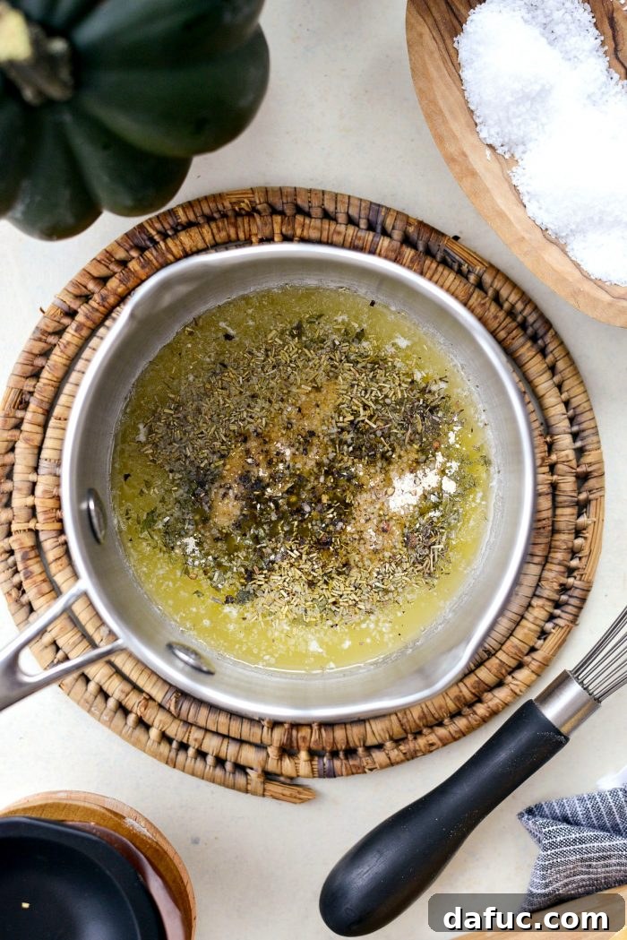Herb Crusted Parmesan Acorn Squash 4 Ingredients laid out for Parmesan Herb Roasted Acorn Squash recipe.