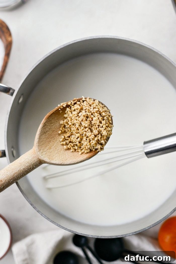 Zesty Cranberry Orange Steel Cut Oats 8 Toasted steel cut oats, golden and fragrant.