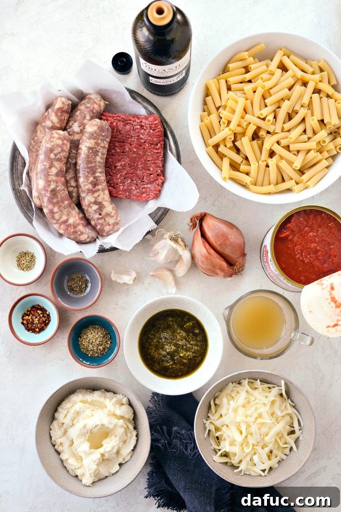 Cooking the flavorful meat sauce for baked ziti