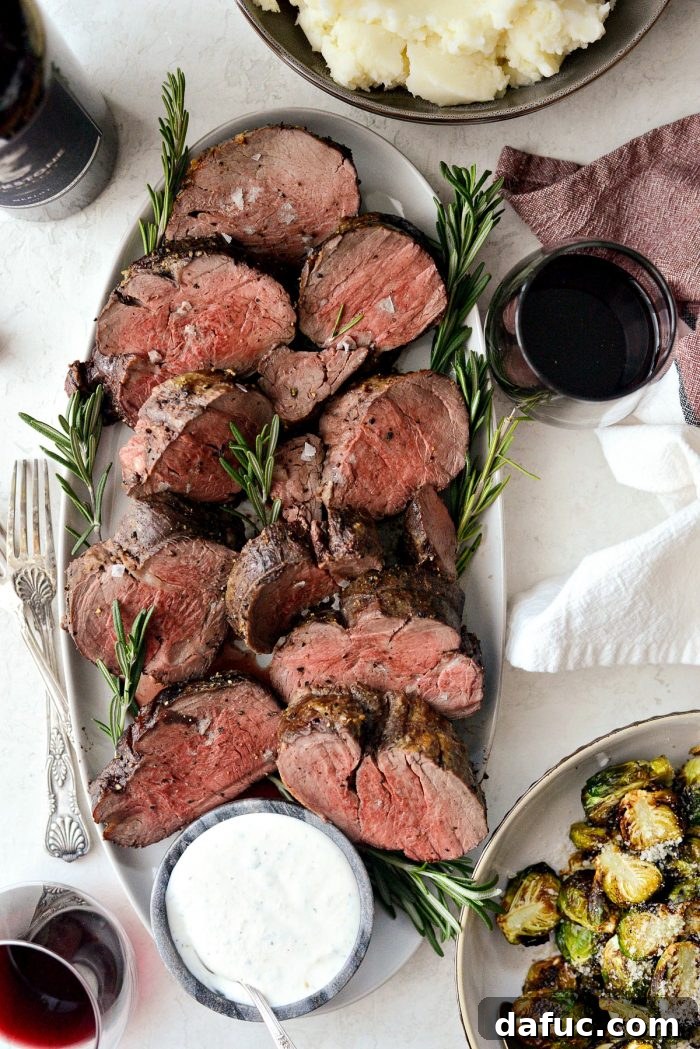 Peppercorn Crusted Beef Tenderloin 15 Sliced Black Pepper Crusted Beef Tenderloin served with horseradish sauce.