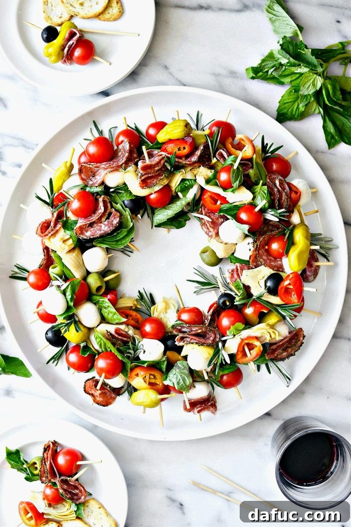 Festive Antipasto Centerpiece 2 Festive Holiday Antipasto Wreath for Easy Entertaining