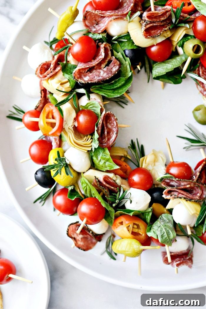 Festive Antipasto Centerpiece 9 Close-up of Holiday Antipasto Wreath Details