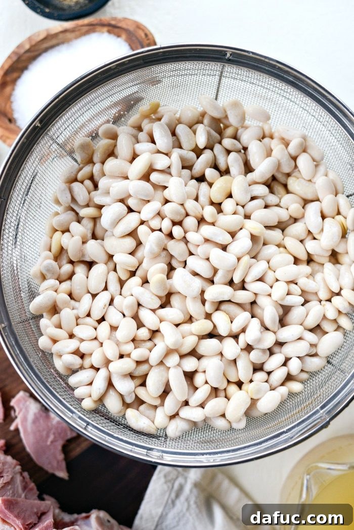 Hearty Ham and White Bean Soup 6 Drained and rinsed great northern beans, ready for cooking.