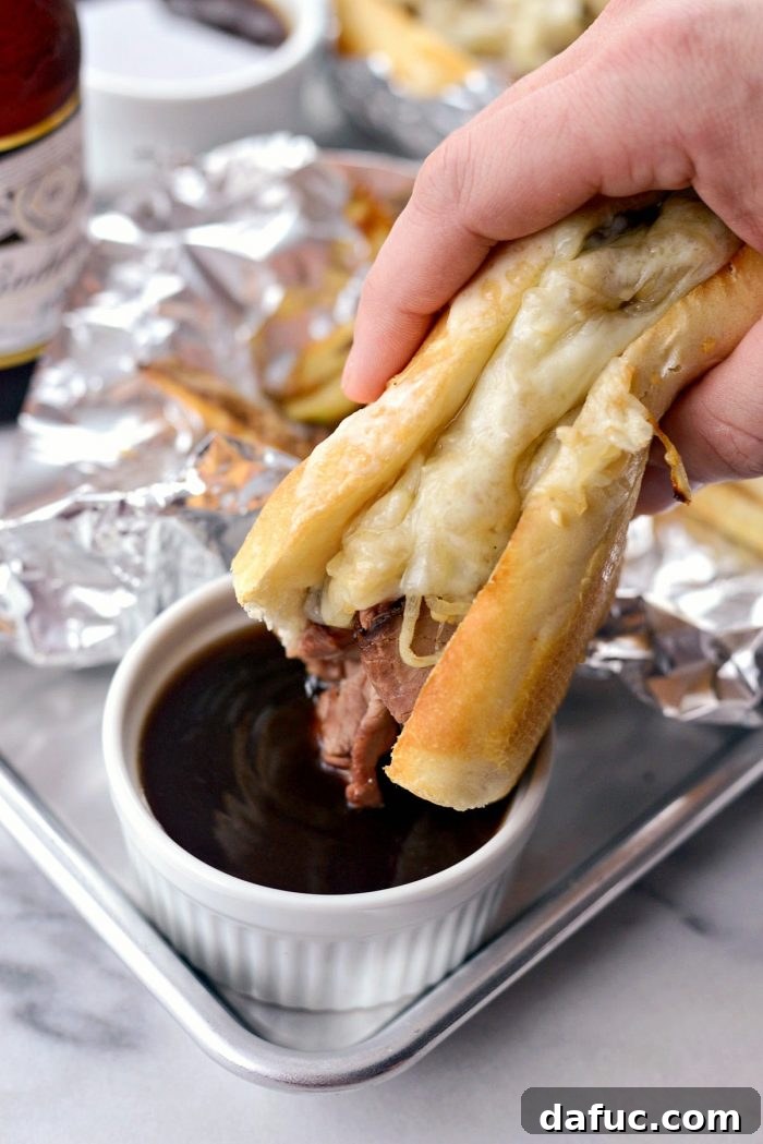 Effortless French Dip Delights 17 A complete meal: French Dip sandwich with a side of crispy French fries and au jus