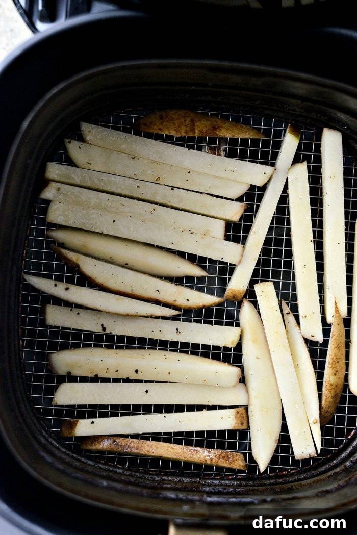 Crispy Homemade Air Fryer Fries 9 First batch of air fried French fries, showing a light golden color after initial cooking