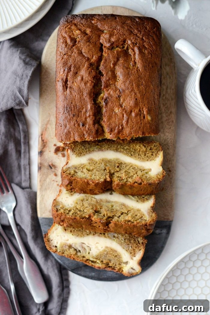Cream Cheese Swirled Banana Bread 2 Moist Cheesecake Banana Bread with Creamy Swirls