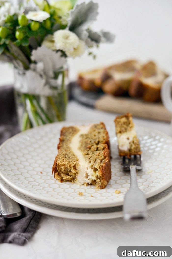 Cream Cheese Swirled Banana Bread 20 Another mouth-watering shot of Cheesecake Banana Bread