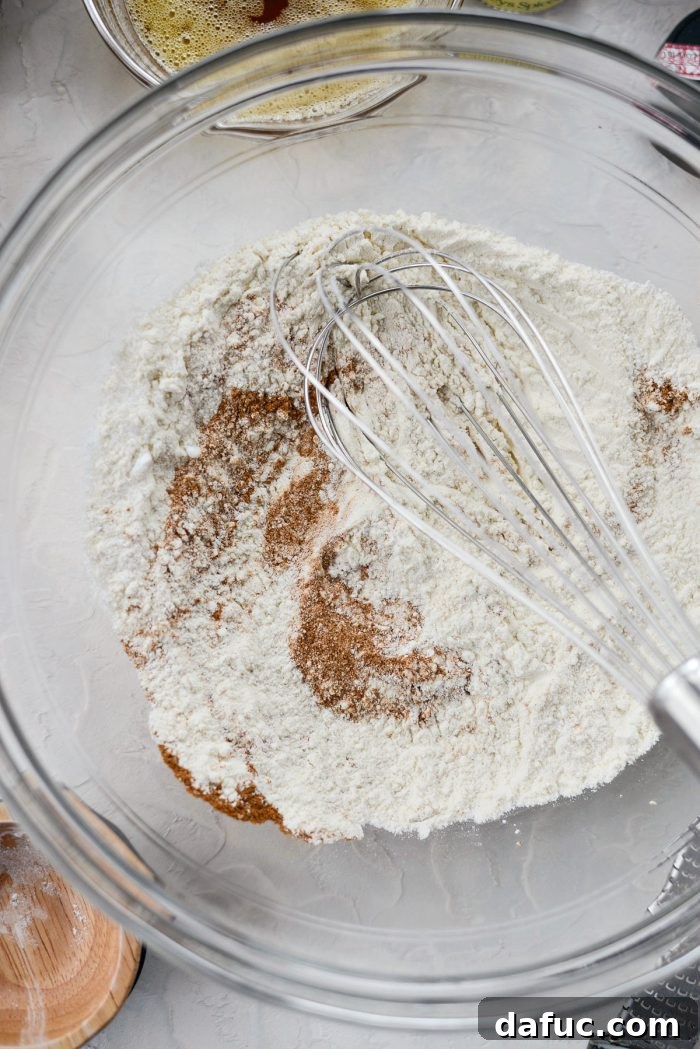 Cream Cheese Swirled Banana Bread 6 Whisking dry ingredients in a bowl