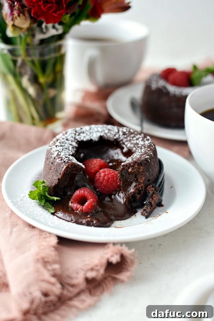 Close-up of a Molten Chocolate Lava Cake showing the gooey center, an irresistible dessert for any occasion