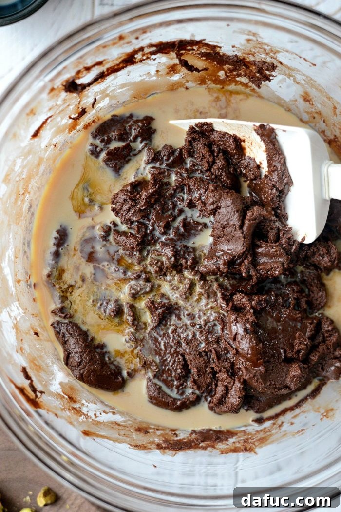 Thick, fudgy chocolate and condensed milk mixture.