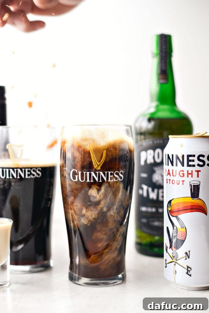 Emerald Slam 11 Whiskey and Bailey's mixed into Guinness, ready to drink