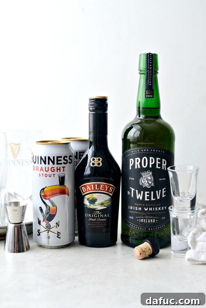 Emerald Slam 3 Ingredients for an Irish Slammer: Guinness, Bailey's Irish Cream, and Irish Whiskey