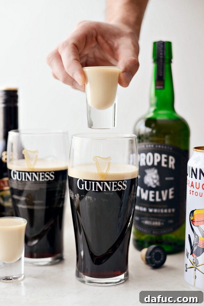 Emerald Slam 8 Irish Slammer shot hovering over Guinness pint
