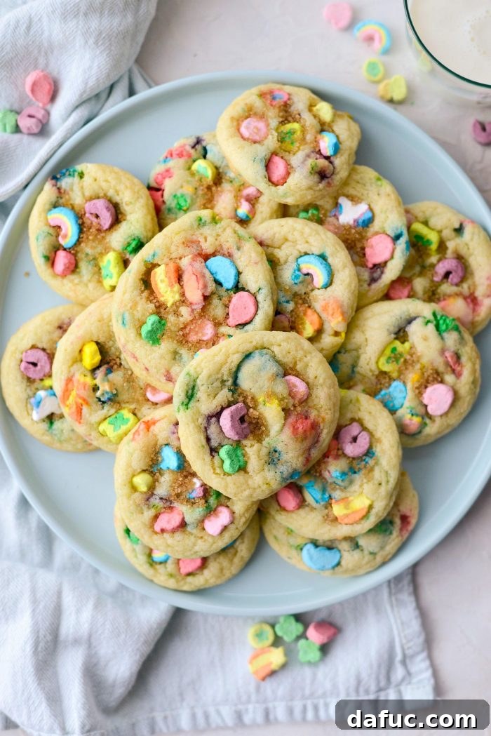 Lucky Charms Cookies l SimplyScratch.com #luckycharms #cookies #stpatricksday #recipe #treat #schoolparty #baking