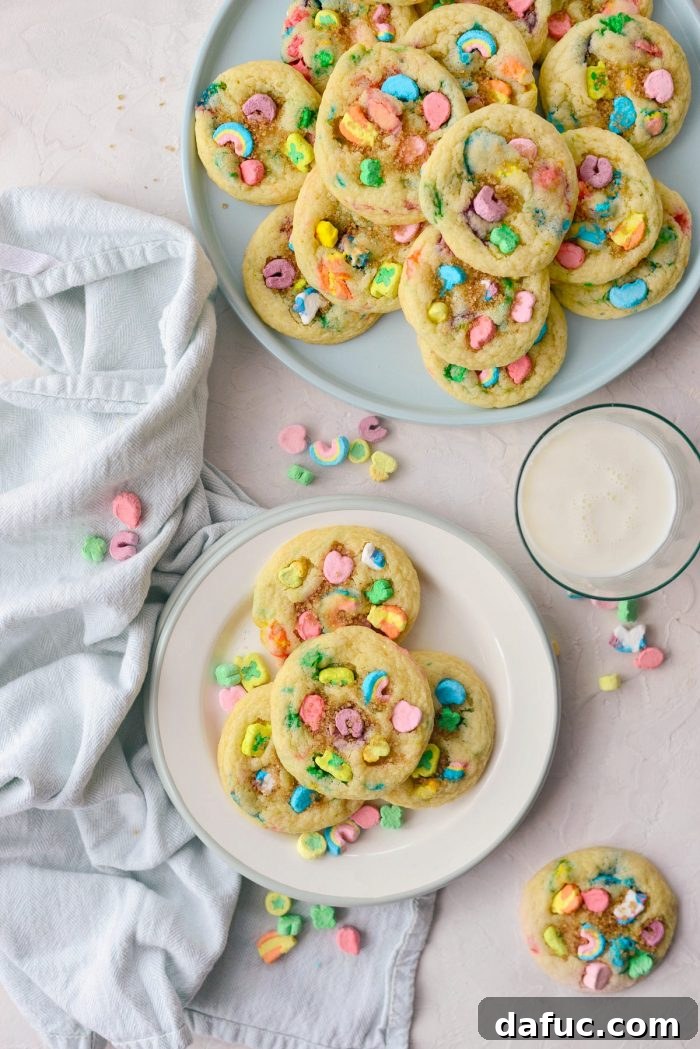 Lucky Charms Cookies l SimplyScratch.com #luckycharms #cookies #stpatricksday #recipe #treat #schoolparty #baking