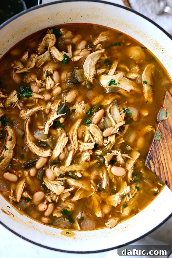 Hearty Poblano Chicken and White Bean Stew 16 Shredded chicken, salsa verde, and fresh cilantro added back into the stew pot