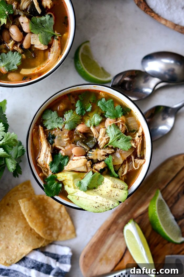 Hearty Poblano Chicken and White Bean Stew 17 Finished White Bean Chicken Poblano Stew, seasoned and ready to serve