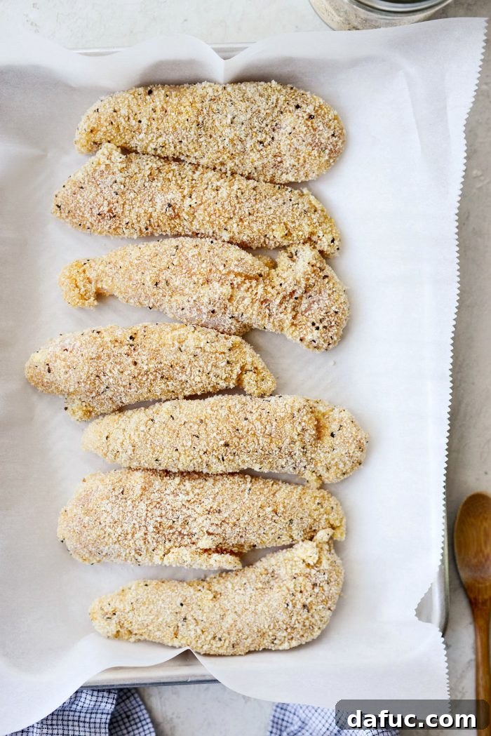 Coating chicken tenders in seasoned panko breadcrumbs