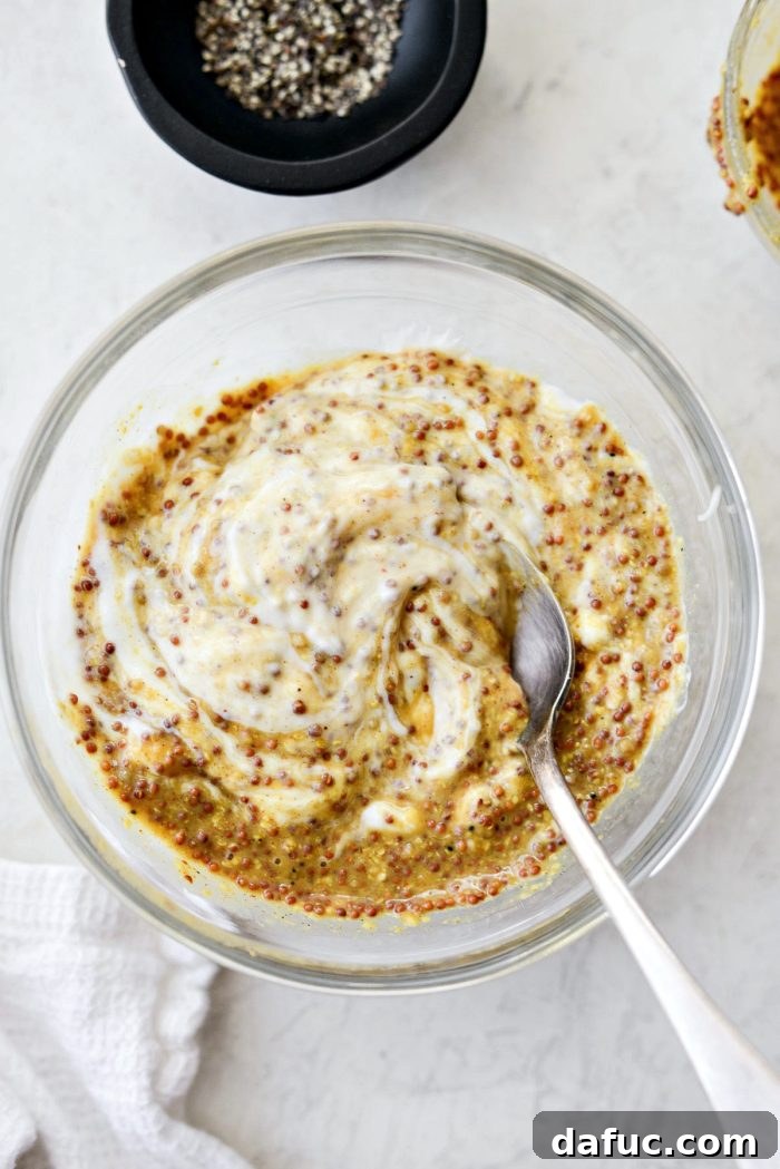 Crispy Bacon Asparagus Treats 5 Creamy mustard dip in a bowl