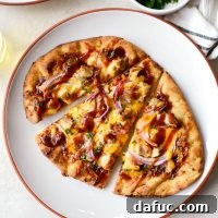 BBQ Chicken Naan Pizzas l SimplyScratch.com #sweetbbq #bbq #chicken #naan #pizza #easy #dinner #recipe