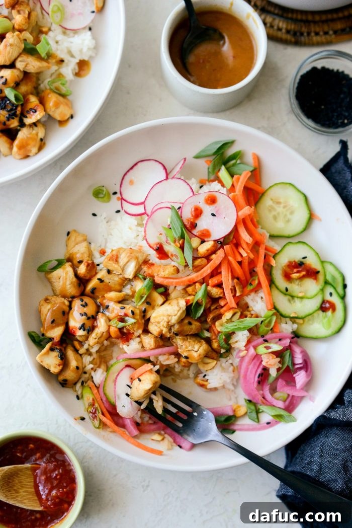 A vibrant and healthy Ponzu Chicken Rice Bowl, ready to be enjoyed