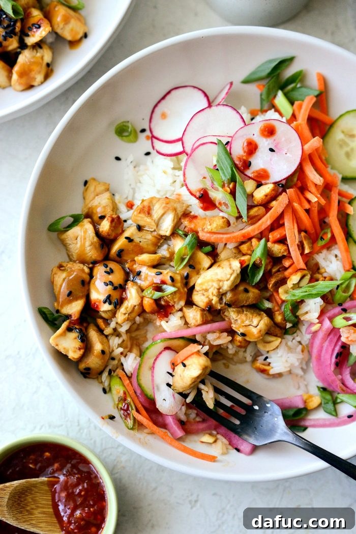 Another artfully styled shot of the Ponzu Chicken Rice Bowl