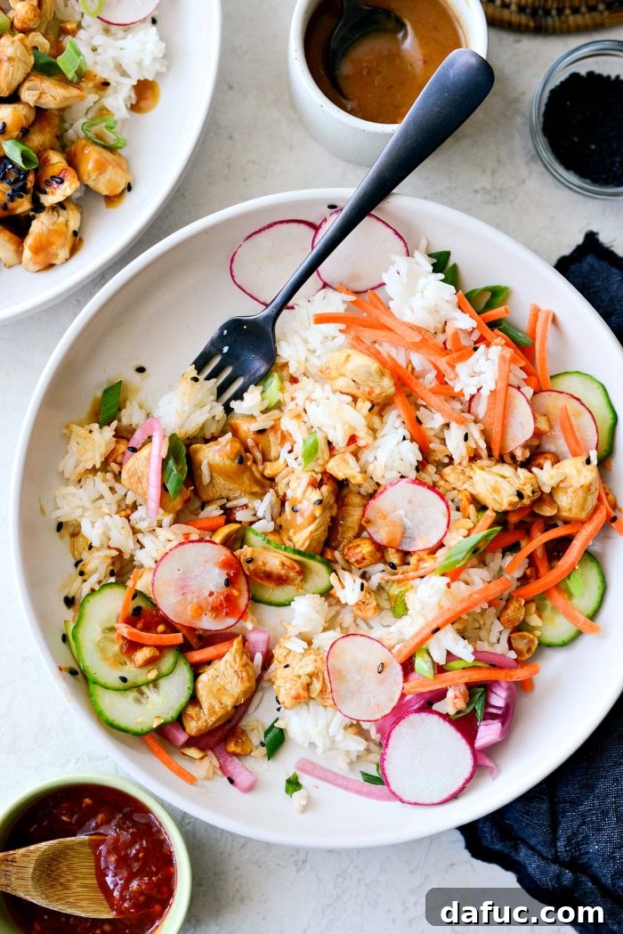 Final wide shot of the Ponzu Chicken Rice Bowl on a table