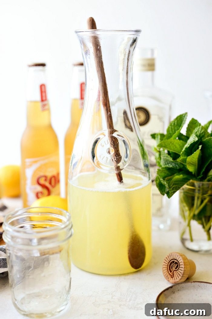 sweetened lemon gin mixer in glass jar