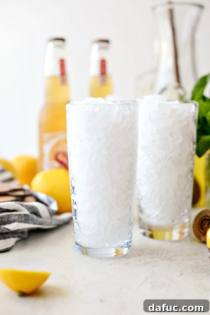 12 ounce glasses filled with ice