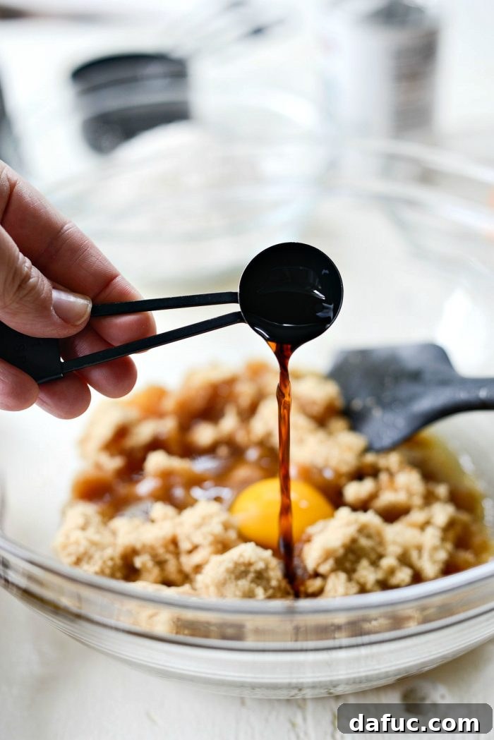 Brown sugar and an egg added to cooled brown butter.
